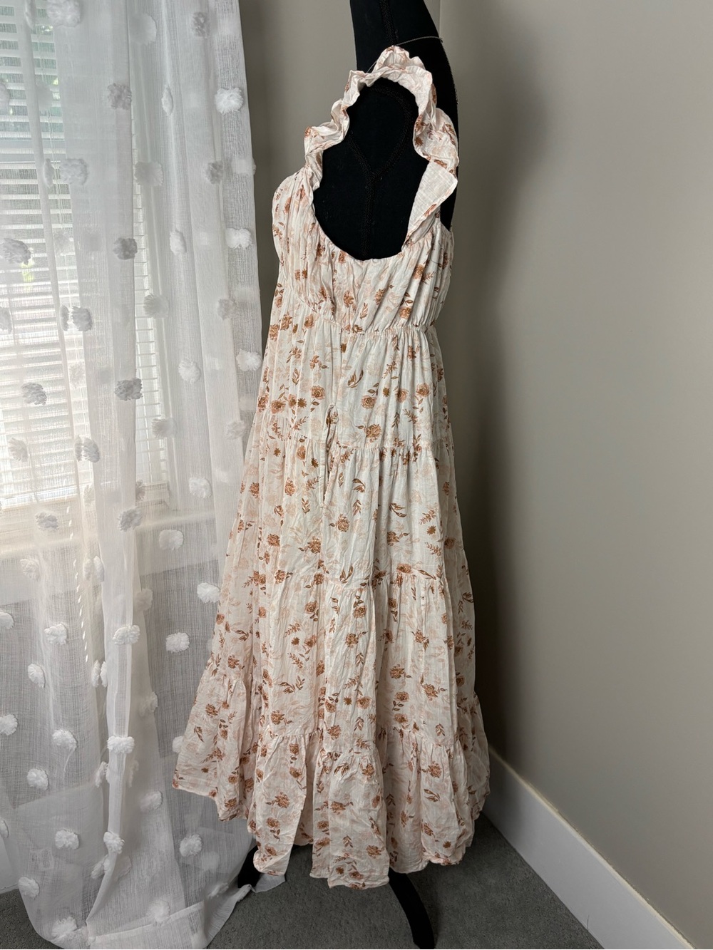 Anthropologie Rosie Cottage Core Cream Cotton Maxi Dress Floral Print Medium - Picture 11 of 17